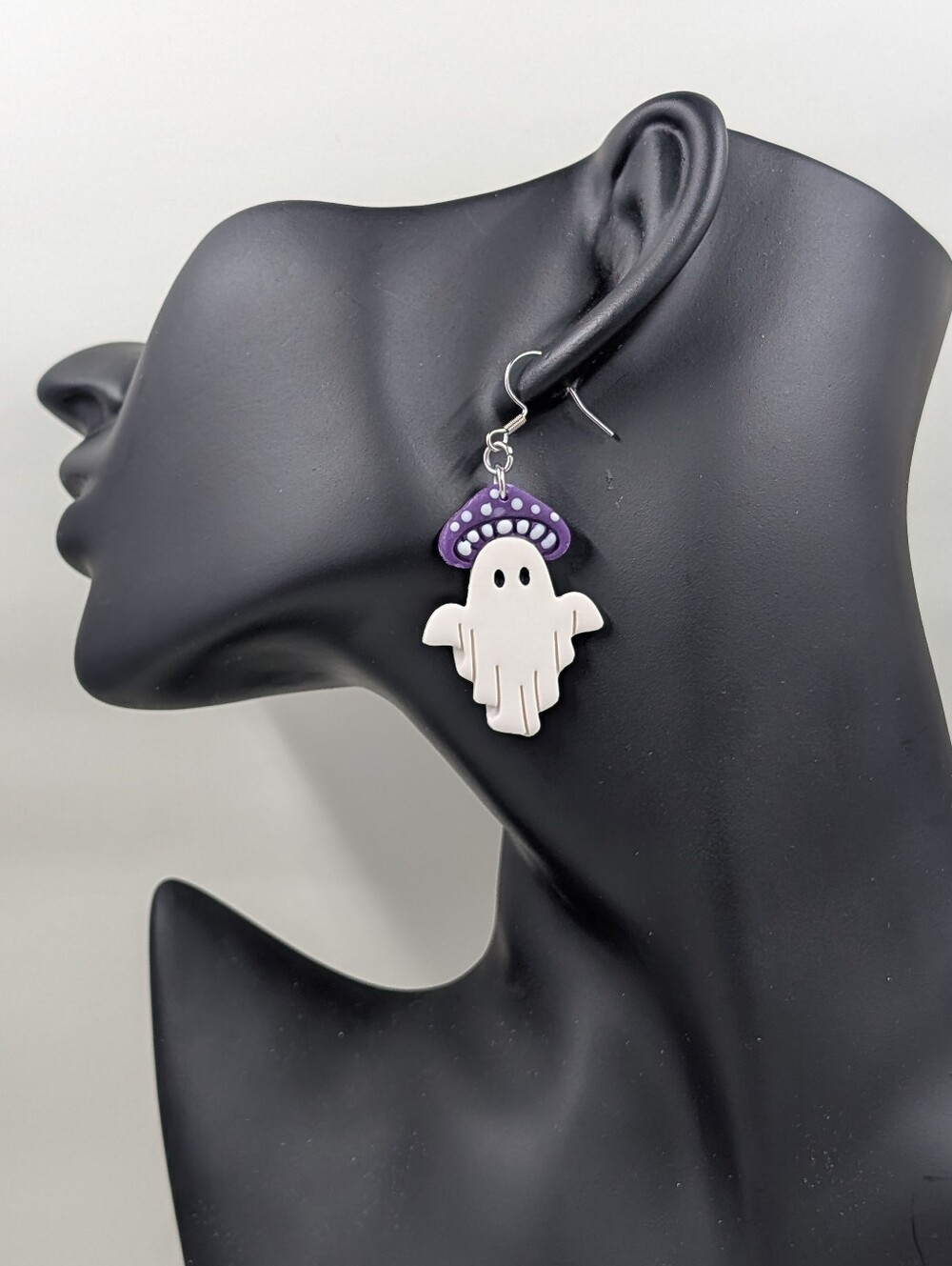 Ghost Mushroom Dangle Earrings - Purple and White